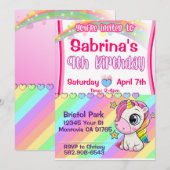 Invitation d'anniversaire 9 ans licorne pour fille (Devant / Derrière)