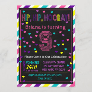 Invitation d'anniversaire 9 ans pour une fête d'an