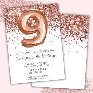 Invitation d'anniversaire 9 ans Rose Gold