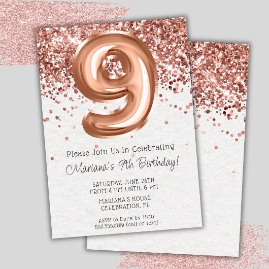 Invitation d'anniversaire 9 ans Rose Gold