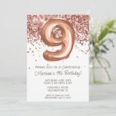Invitation d'anniversaire 9 ans Rose Gold (Debout devant)