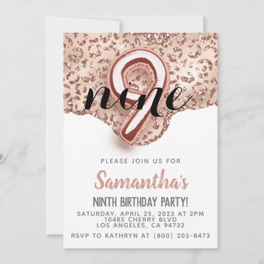 Invitation d'anniversaire 9ème Rose Gold (Devant)