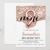 Invitation d'anniversaire 9ème Rose Gold (Devant / Derrière)