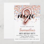 Invitation d'anniversaire 9ème Rose Gold (Devant / Derrière)