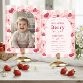 Invitation d'anniversaire à arc gingham pour fille