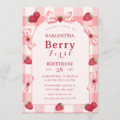 Invitation d'anniversaire à arc gingham pour fille (Devant)