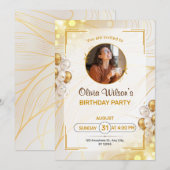 Invitation d'anniversaire à bordure dorée (Devant / Derrière)