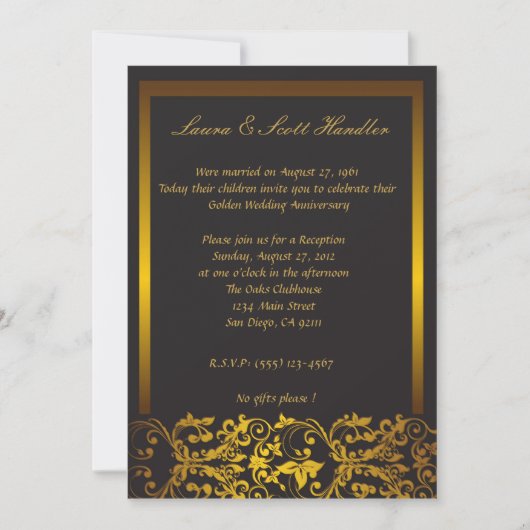 Invitation d'anniversaire à bordure dorée - 50e an (Devant)
