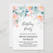 Invitation d'anniversaire à bordure florale rose e (Devant)