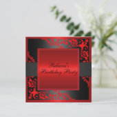 Invitation d'anniversaire à bordure florale rouge (Debout devant)