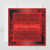 Invitation d'anniversaire à bordure florale rouge (Dos)