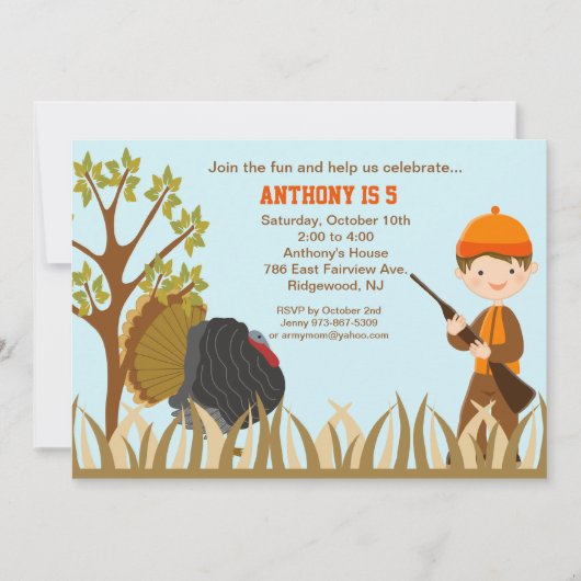 Invitation D'Anniversaire À Boy Hunting Turkey (Devant)