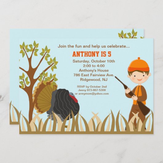 Invitation D'Anniversaire À Boy Hunting Turkey (Devant / Derrière)