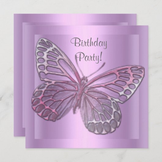 INVITATION D'ANNIVERSAIRE À BUTTERFLY (Devant / Derrière)