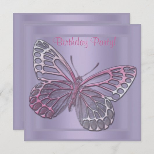 INVITATION D'ANNIVERSAIRE À BUTTERFLY 2 (Devant / Derrière)