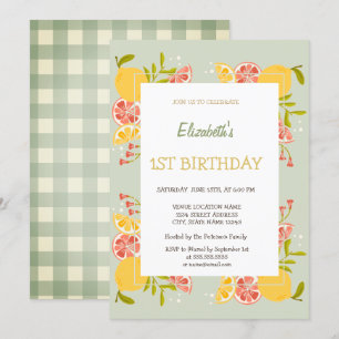 Invitation d'anniversaire à carreaux de citrons à