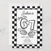 Invitation d'anniversaire à carreaux noirs 6 7 Mem (Devant)