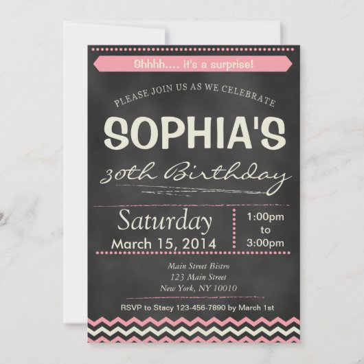 Invitation d'anniversaire à Chevron Chalkboard Sur (Devant)
