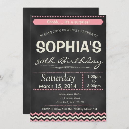 Invitation d'anniversaire à Chevron Chalkboard Sur (Devant / Derrière)