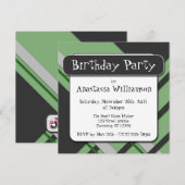 Invitation d'anniversaire à demi-plaid vert modern (Devant / Derrière)