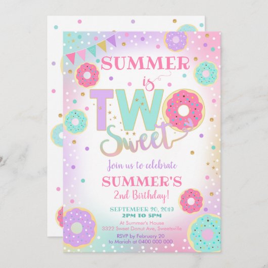 Invitation d'anniversaire à deux bonbons Donut 2e  (Devant / Derrière)