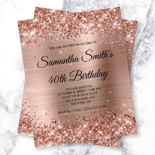Invitation d'anniversaire à feuille d'or rose pail