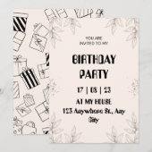 Invitation d'anniversaire à feuille marron doux (Devant / Derrière)