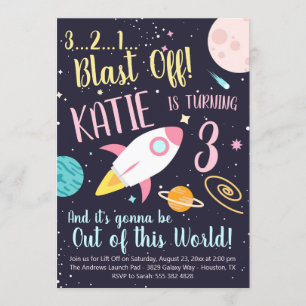 Invitation d'anniversaire à Girl Rocket Ship Outer
