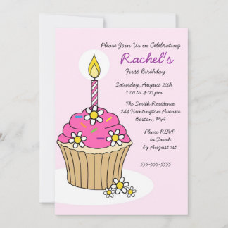 Invitation d'anniversaire à la Cupcake rose CUTE