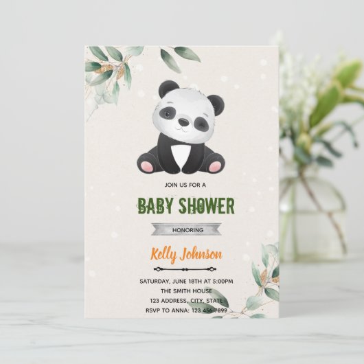 Invitation d'anniversaire à la douche au panda (Debout devant)