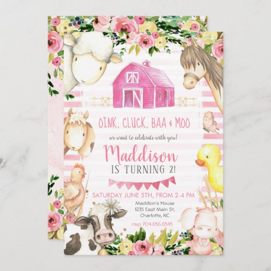Invitation d'anniversaire à la ferme (Devant / Derrière)