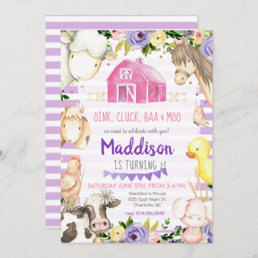 Invitation d'anniversaire à la ferme (Devant / Derrière)