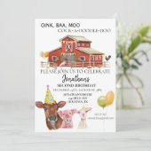 Invitation d'anniversaire à la ferme aquarelle vac (Debout devant)