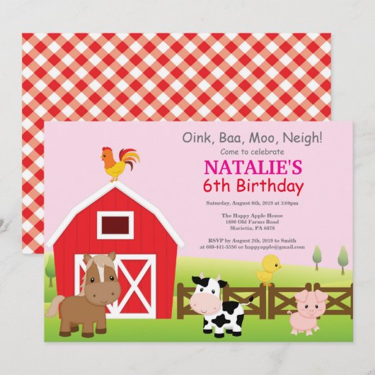 Invitation d'anniversaire à la ferme Fête champêtr (Devant / Derrière)