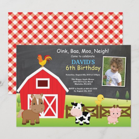 Invitation d'anniversaire à la ferme Fête champêtr (Devant / Derrière)