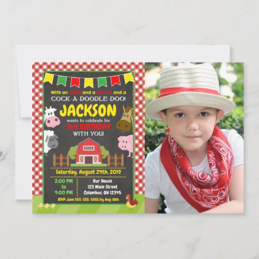 Invitation d'anniversaire à la ferme / Fête de la  (Devant)