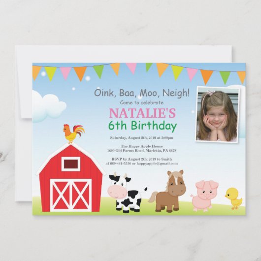 Invitation d'anniversaire à la ferme Fête de la co (Devant)
