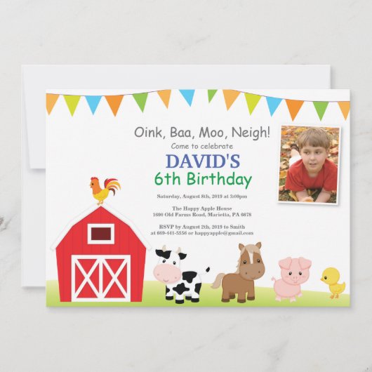 Invitation d'anniversaire à la ferme Fête de la co (Devant)
