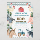 Invitation D'Anniversaire À La Ferme Plantée Bleue (Devant / Derrière)