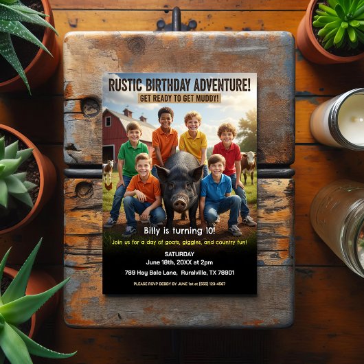 Invitation d'anniversaire à la ferme rustique