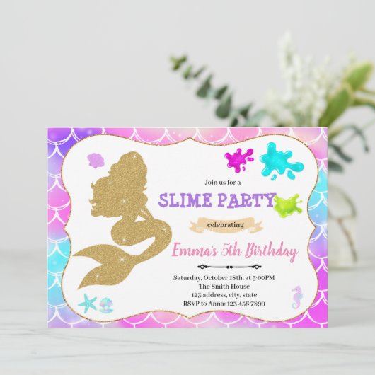 Invitation d'anniversaire à la fête de slime de si (Debout devant)