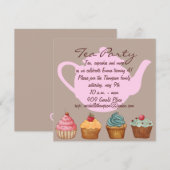 Invitation d'anniversaire à la fête du thé Cupcake (Devant / Derrière)