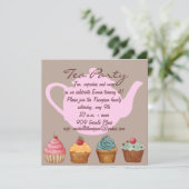 Invitation d'anniversaire à la fête du thé Cupcake (Debout devant)