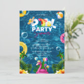 Invitation d'anniversaire à la fête piscine arc-en (Debout devant)