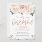 Invitation d'anniversaire à la florale d'or Rose (Devant)