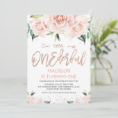 Invitation d'anniversaire à la florale d'or Rose (Debout devant)