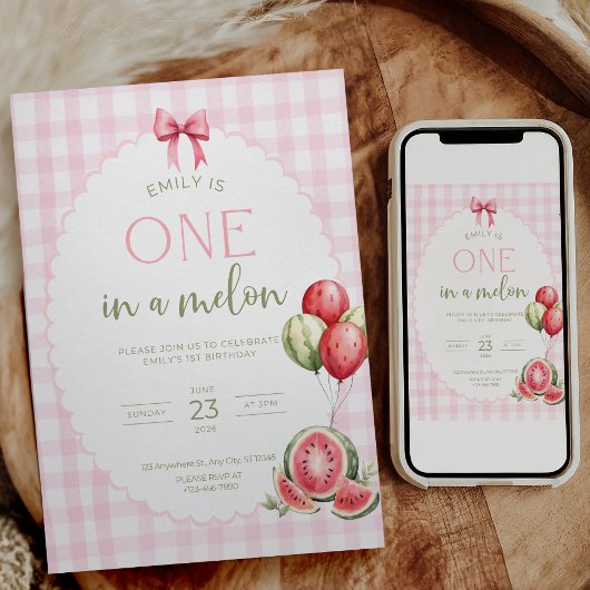 Invitation d'anniversaire à la pastèque "Une dans 