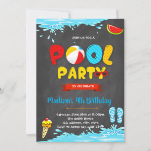 Invitation d'anniversaire à la piscine mignonne