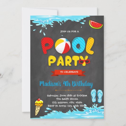 Invitation d'anniversaire à la piscine mignonne (Devant)