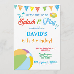 Invitation d'anniversaire à la piscine Splish Spla